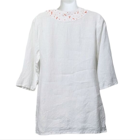 BEATRIZ CAMACHO Coral Party Linen Tunic Top 6 - Picture 5 of 7